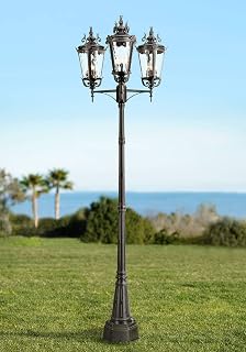 Marseille Traditional Outdoor Post Light Street Lantern 3-Light Fixture Textured Black 100" Clear Hammered Glass Lantern Exterior House Porch Patio Outside Deck Yard Driveway - John Timberland