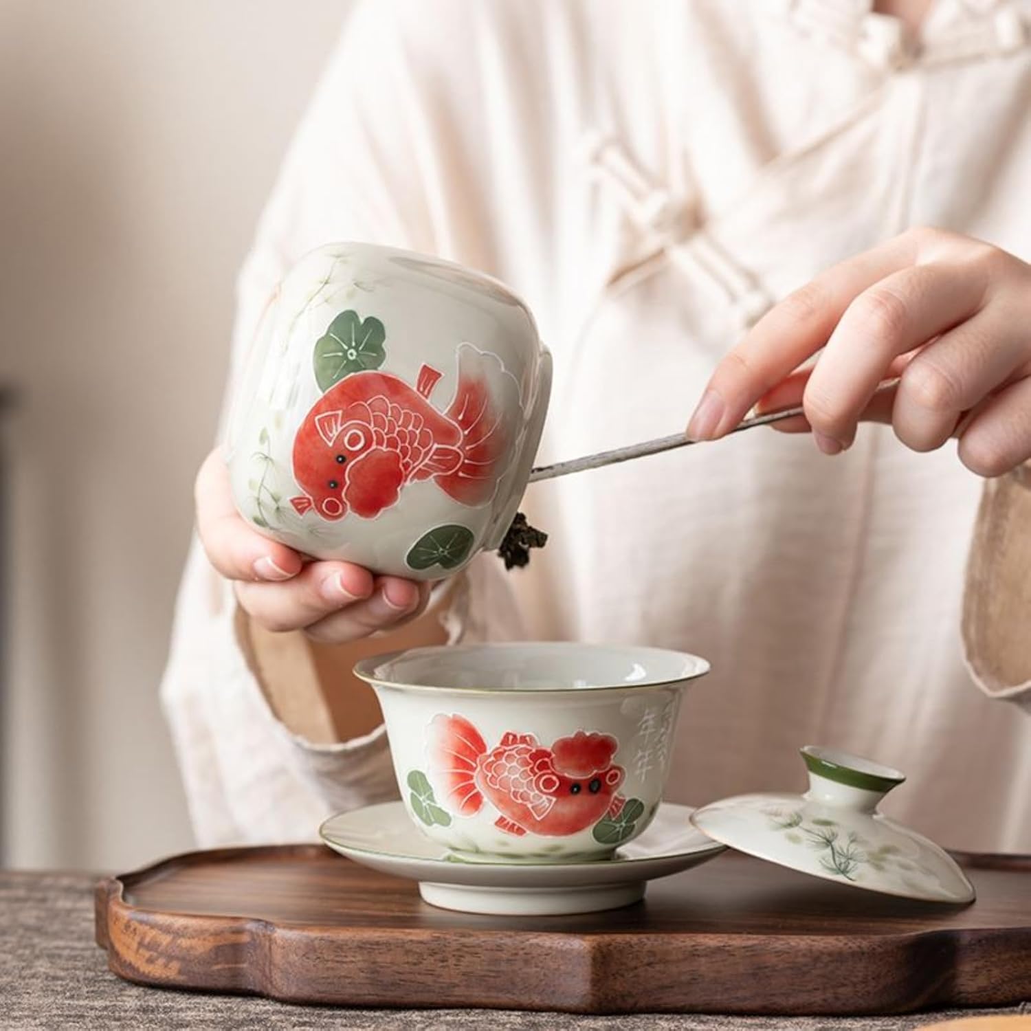 Hand-drawn Underglaze Color Tea Canister, 50ml 1.7oz, Household Tea Storage Jar Chinese Style Sealed Storage Tank