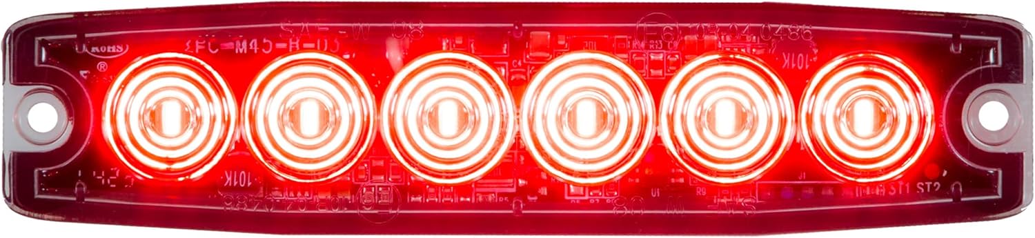 Buyers Products 8892203 5 Inch Red LED Strobe Light, Ultra‑Thin Surface Mount Warning Light, 6 LEDs, 23 Flash Patterns, Aluminum Housing, IPX8 Waterproof, for Trucks and Utility Vehicles