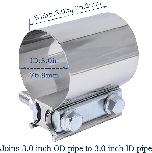 Miniatura 2 de Abrazadera de tubo de escape de 3.0 pulgadas para tubo de diámetro exterior de 3 pulgadas con manga de abrazadera de banda de sellado de 3 pulgadas