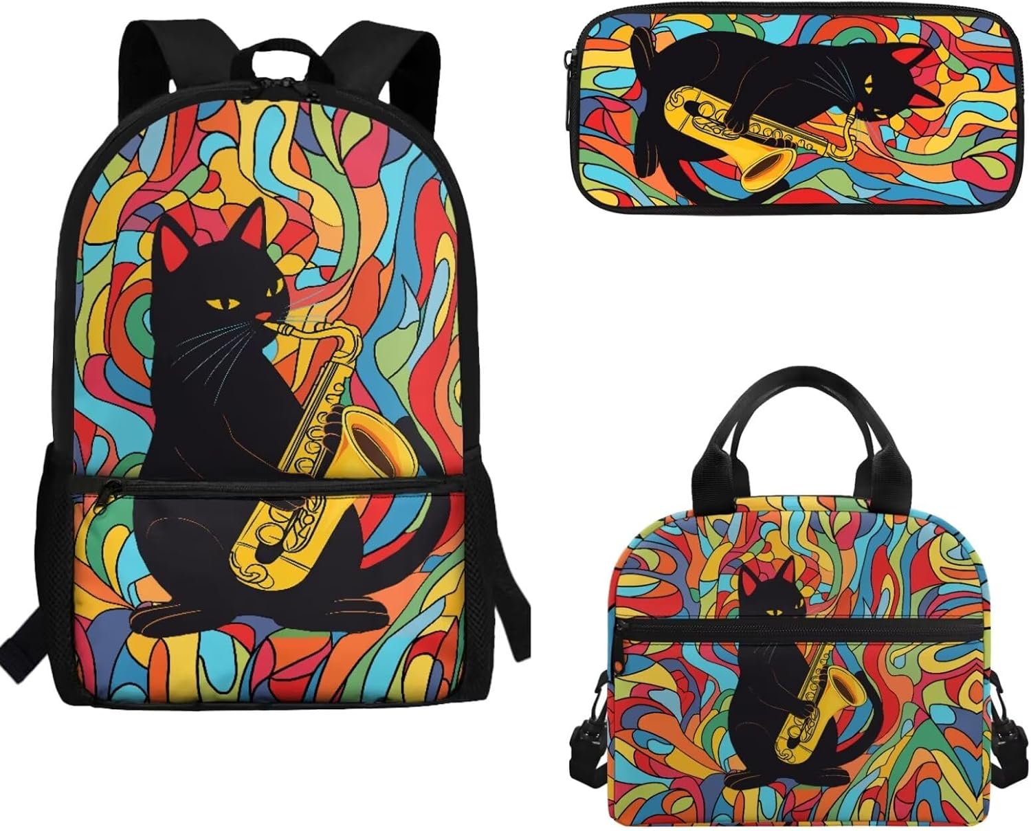 Colorful Dog Paw Prints Kids 3-in-1 Backpack Set with Lunch Bag & Pencil Case for School, Elementary, Middle & High School Students