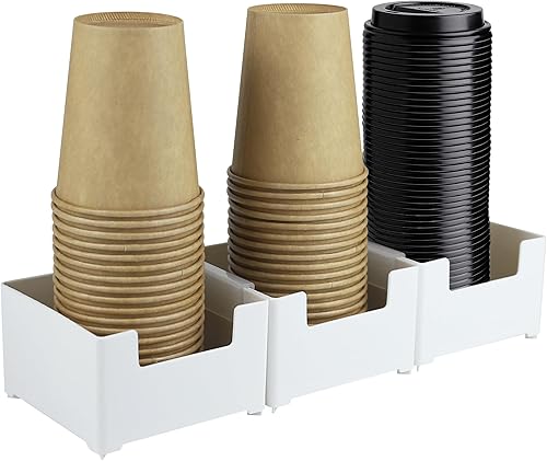 Soporte para tazas y tapas de papel, organizador de almacenamiento de tazas de café de plástico, dispensador de tazas desechable de montaje en pared