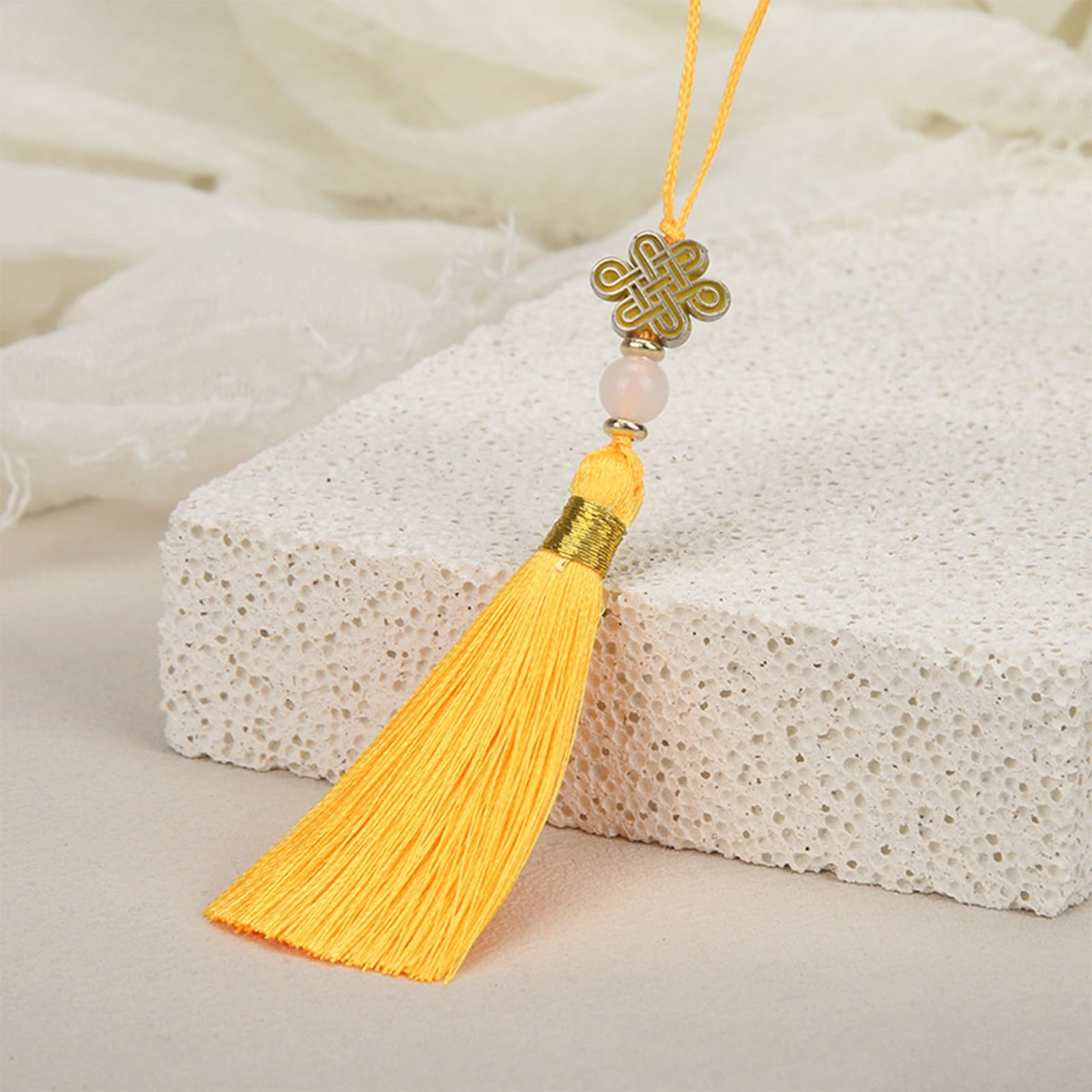 Mini Tassels Silky Tassels with Beads Chinese Knot Small Pom Poms Decoration for DIY Projects Bookmark Keyring(D,30PCS)
