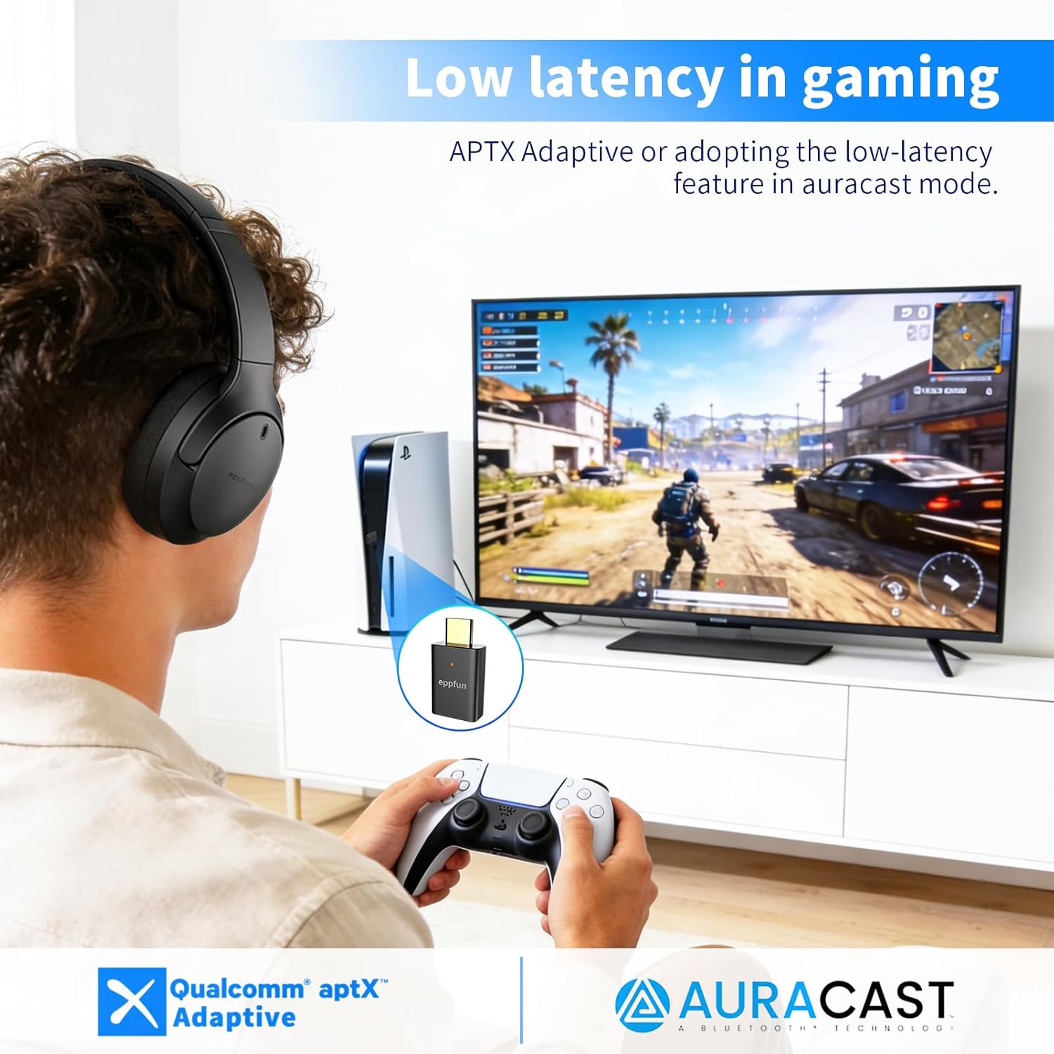 eppfun LE Audio Auracast Bluetooth 5.4 Headphones, Over Ear Headset with Mic, Aptx Lossless/AD/HD Audio Codec Low Latency for TV Gaming Headphones,Aux/Audio Sharing.