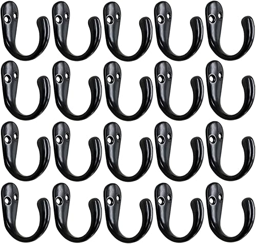Miniatura 1 de Gutapo Ganchos para tazas de café, 20 ganchos negros para puerta, pared, armario, colgadores de gancho único para bata con 46 tornillos