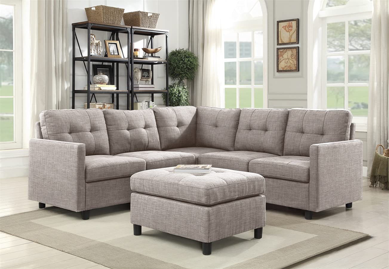 Buy Modular Corner Sectional with Ottoman LShaped Couch Set 5 Seat