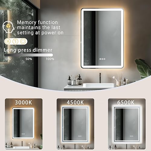 Miniatura 2 de Espejo de baño LED de 28 x 20 pulgadas con regulación continua, retroiluminación con retroiluminación con espejo digital de baño antivaho para