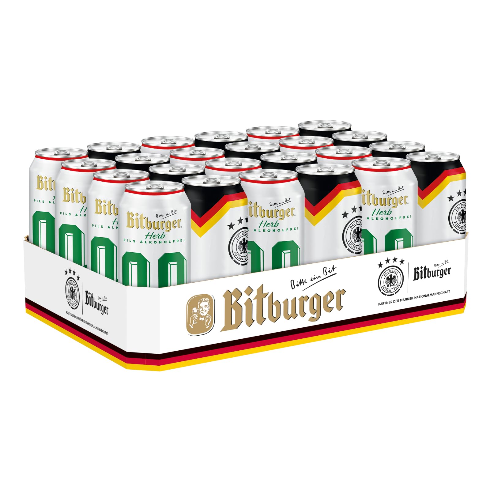 Bitburger 0,0% Herb Pils Alkoholfrei - Dosen-Bier (24x 0,5l) - Hopfenbetonter Pilsgenuss - Nach Deutschem Reinheitsgebot Gebraut - WM Edition: nur so lange der Vorrat reicht