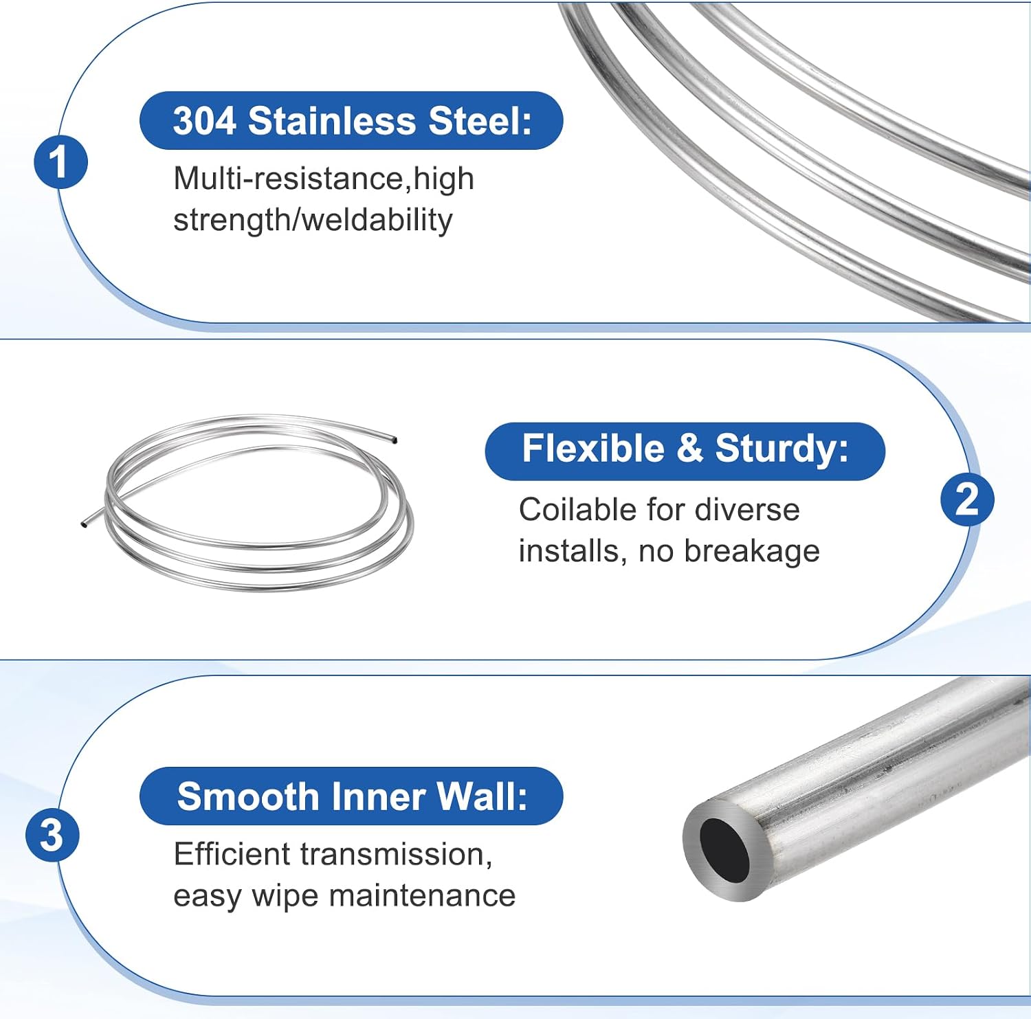 uxcell Stainless Steel Tubing Coil, 5/16" OD x 9.84 ft Industrial 304 Stainless Steel Welded Tubing with Gloves, Silver Tone 0.02"Thickness