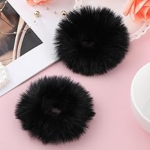 2 Pieces Hair Scrunchie Black Pom Pom Headbands Plush Scratch Bands Faux Rabbit Hair Bubble Elastic Baby Scrunchies Ponytail Hair Accessories Girls Black Hair Bobbles