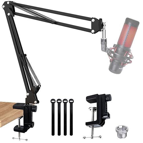 QuadCast Boom Arm, Mic Arm for Blue Yeti HyperX QuadCast SoloCast Fifine AM8 and Most Microphone, Mic Stand Desk with 3/8" to 5/8" Adapter by SUNMON - Mic Boom Arm