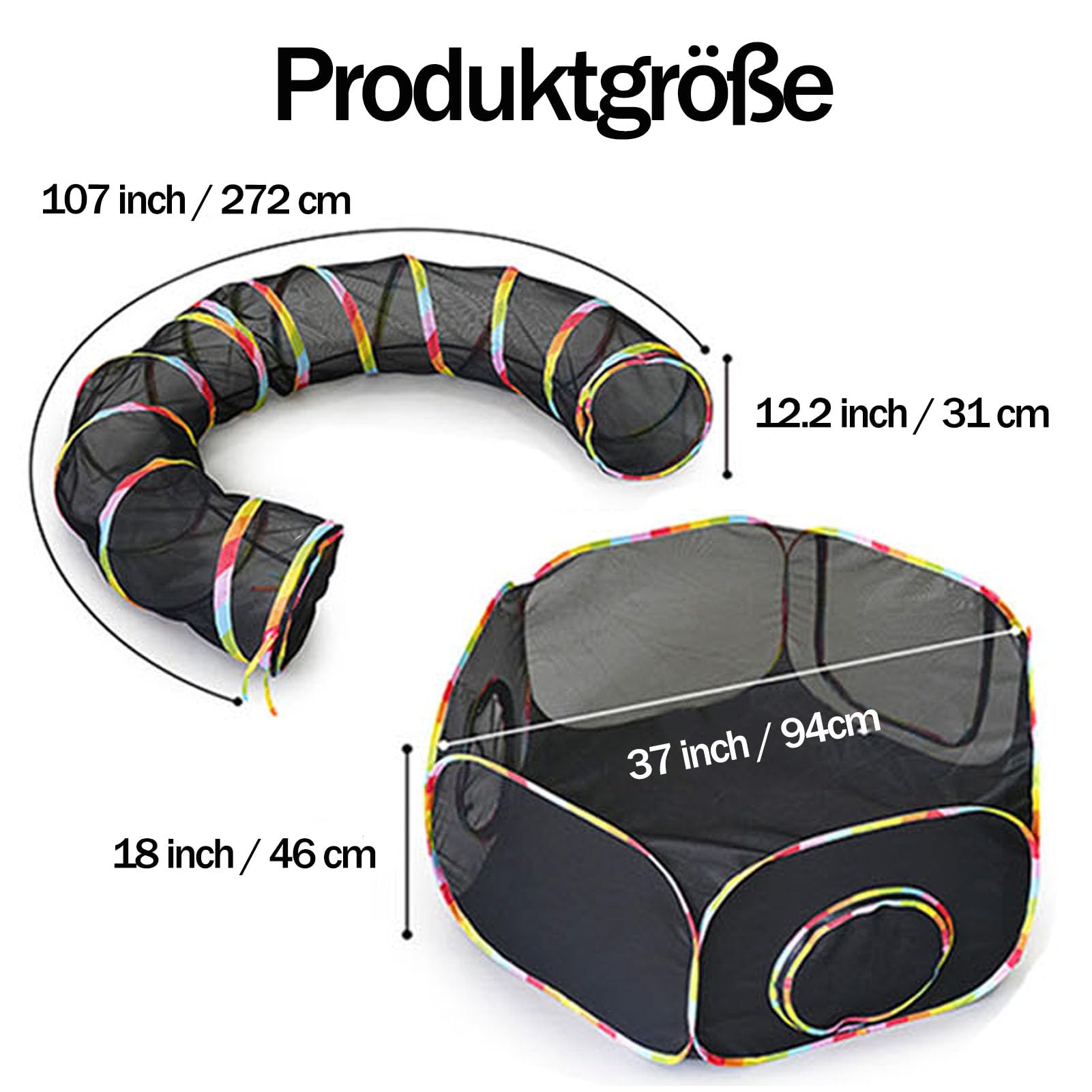 2-en-1 Tunnel pour Chats et Parc de Jeu, Parc Pliable pour Animaux Domestiques pour Chats, Lapins, Furets, Chiots, Respirant, Imperméable, Parc de Jeu Extérieur Portable pour Jardin, Balcon, Camping