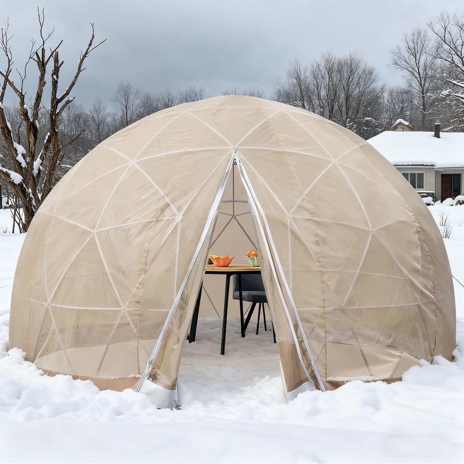 Geodesic Dome Tent - 12FT Outdoor Dome with 360° Views, Zipper Door, Reinforced Frame, All-Weather for Garden, Camping & Events, Suitable for 4-8 Adults