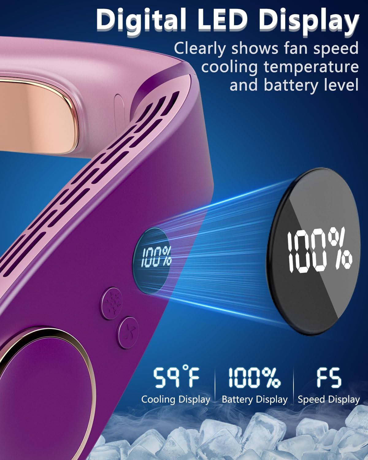 Neck Fan Air Conditioner,Cute Neck Cooling Fan with Metal Cool Plates,Quiet Wear around the Neck Fan,Headphones Long Life Neckband Unit Menopause Fan for Hot Flash Outside Outdoor Indoor Purple