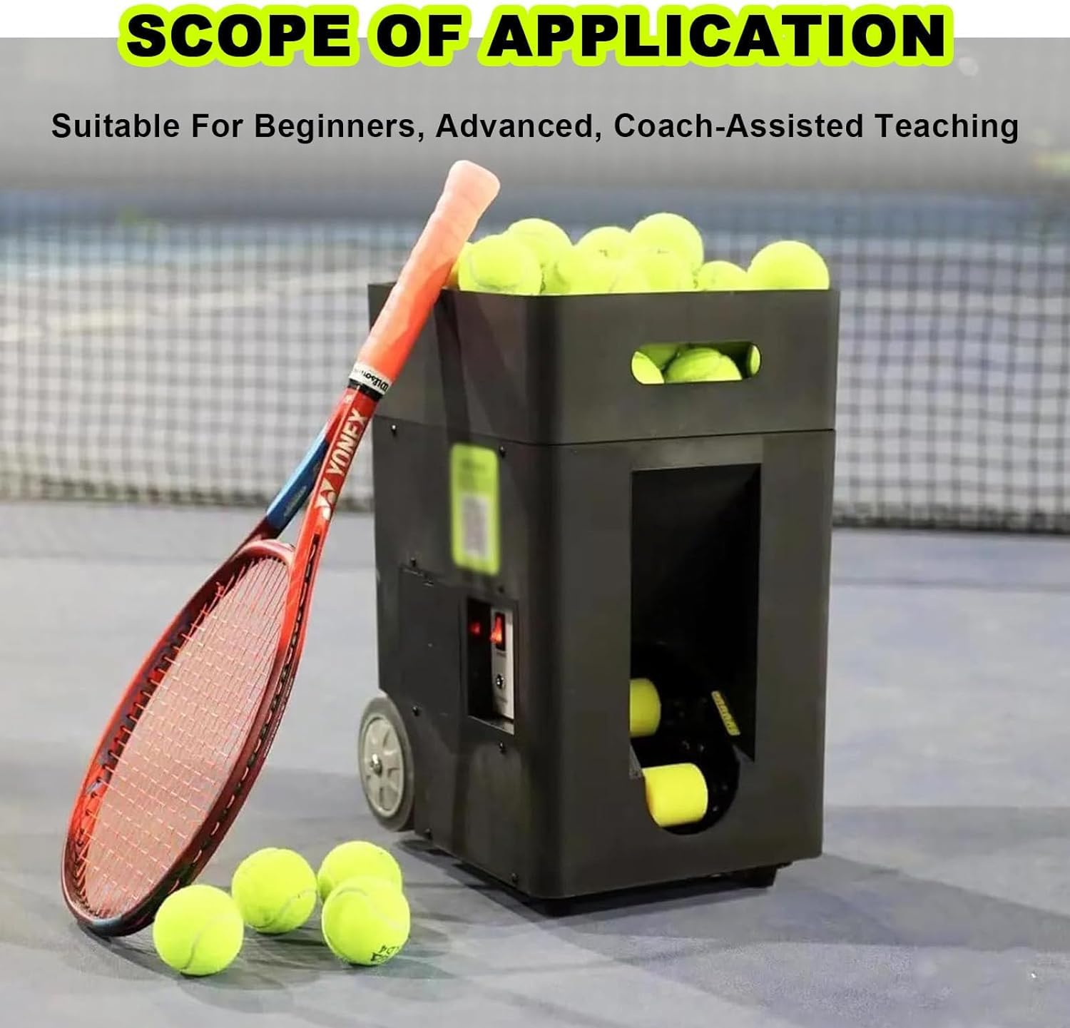 Lanciapalle da tennis portatile, lanciatore automatico da tennis con telecomando, angolo di lancio regolabile, frequenza e velocità di rotazione, grande capacità 50, per principianti che si allenano