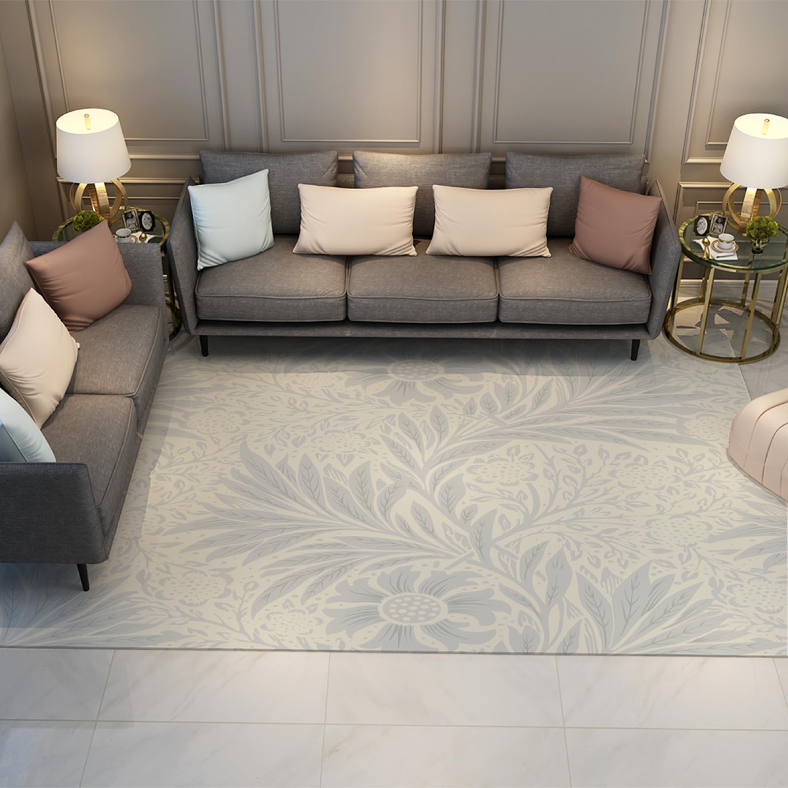 Tapis de salon boho 160x230cm style Morris lavable et antidérapant