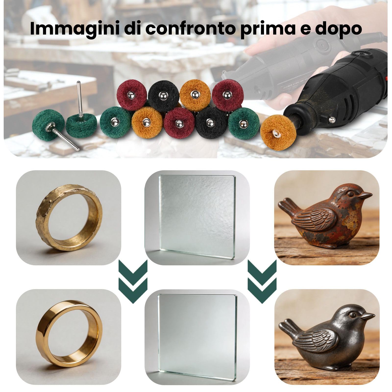 120 Pezzi Disco per Lucidatura Con Mola Da 25mm, Grana 80/150/240/400, Gambo da 3 mm Per Utensili Rotanti Dremel