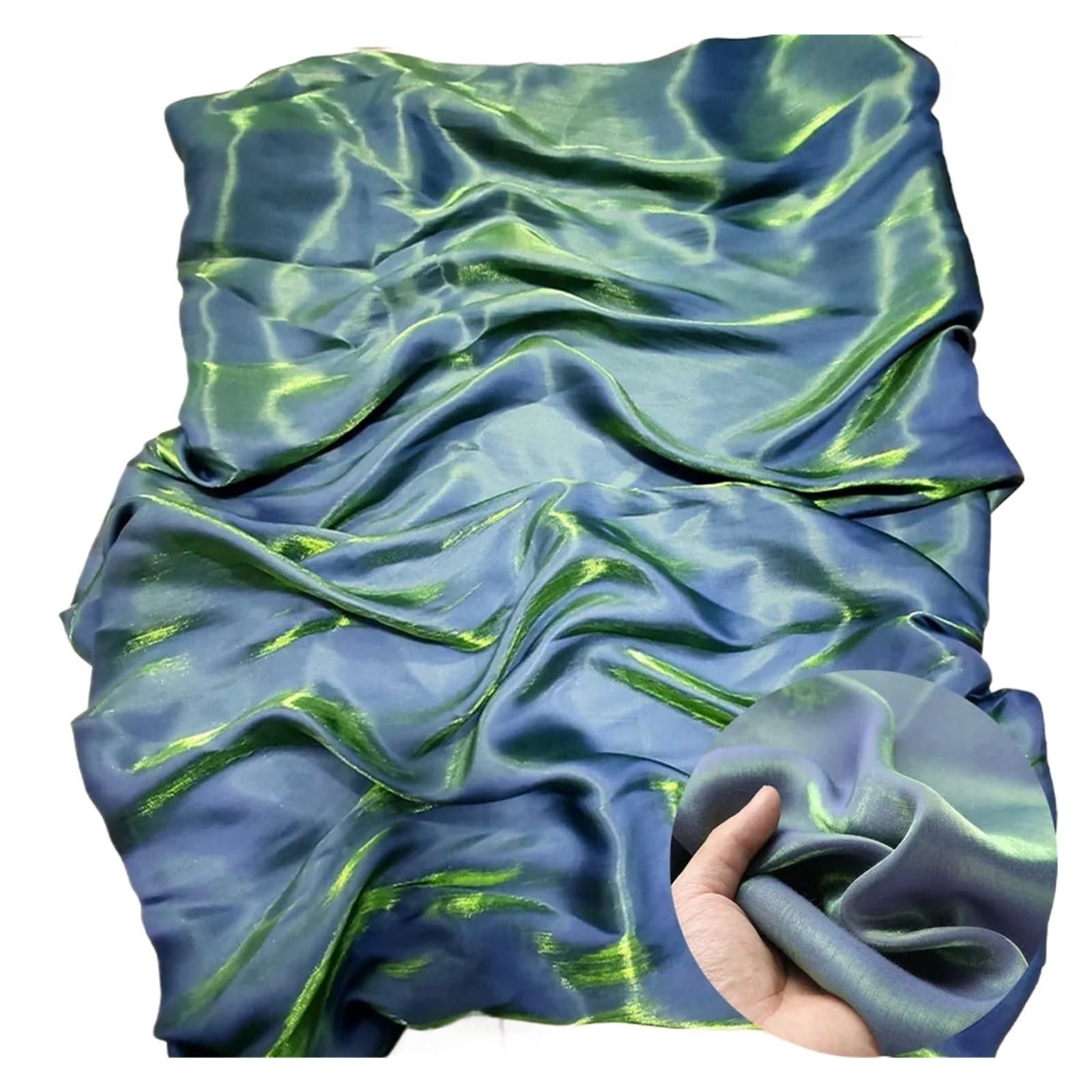 Silky Satin Fabric， Satin Fabric Multicolor 100x150cm for Skirts, Bridal Veil, Prom Gown Sewing(Blue Green)