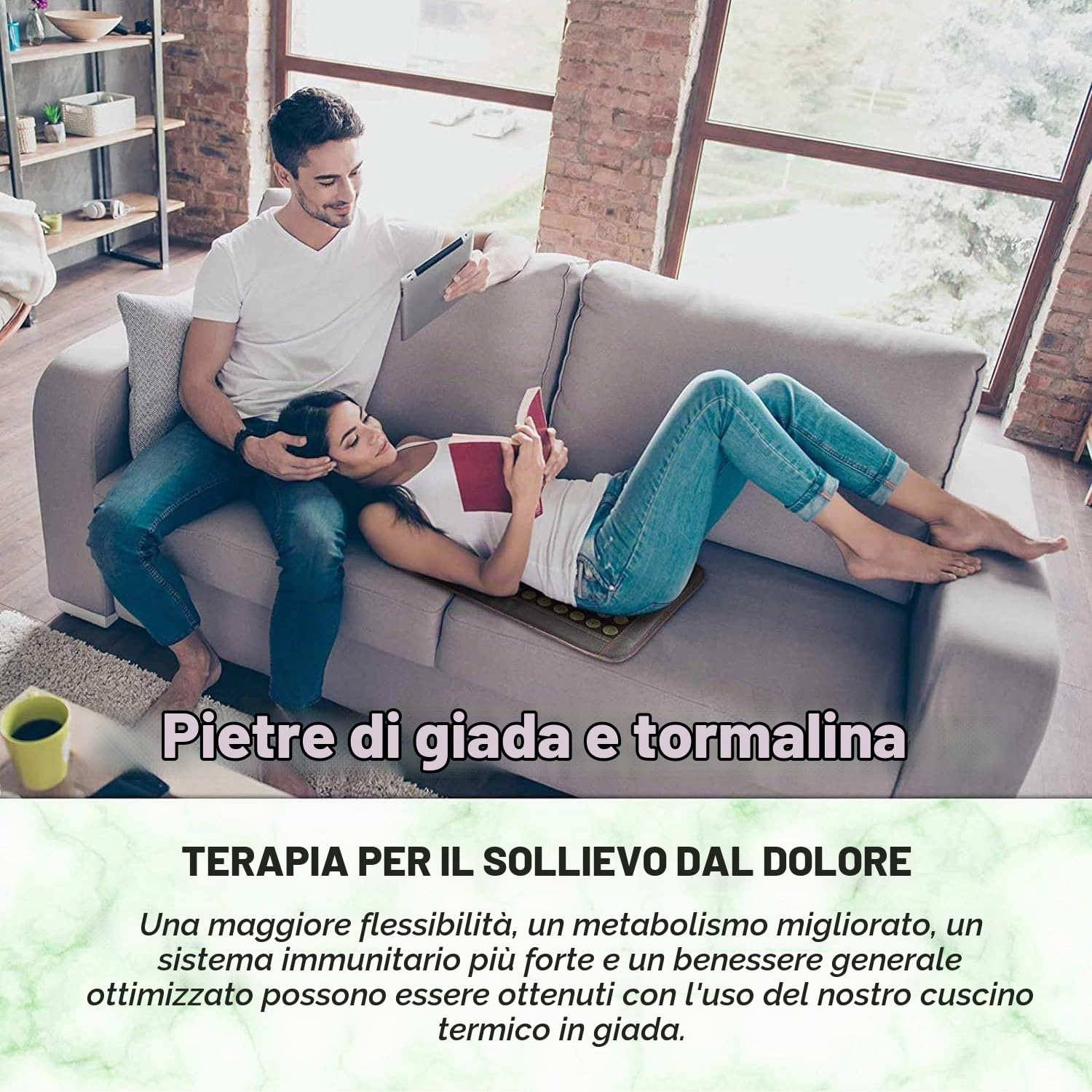 Tappetino riscaldante a infrarossi, in giada naturale e tormalina, flessibile, per dolori alla schiena, temperatura regolabile (60 x 40 cm), Nero