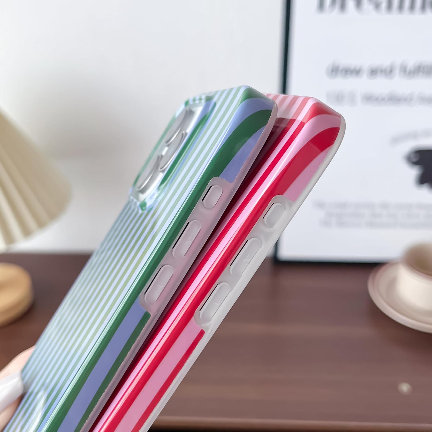 Yeddabox for iPhone 16 Pro Max Case Cute Striped Phone Case Soft TPU Slim Shockproof Phone Cover for Women Girls, Green and Blue - Image 4