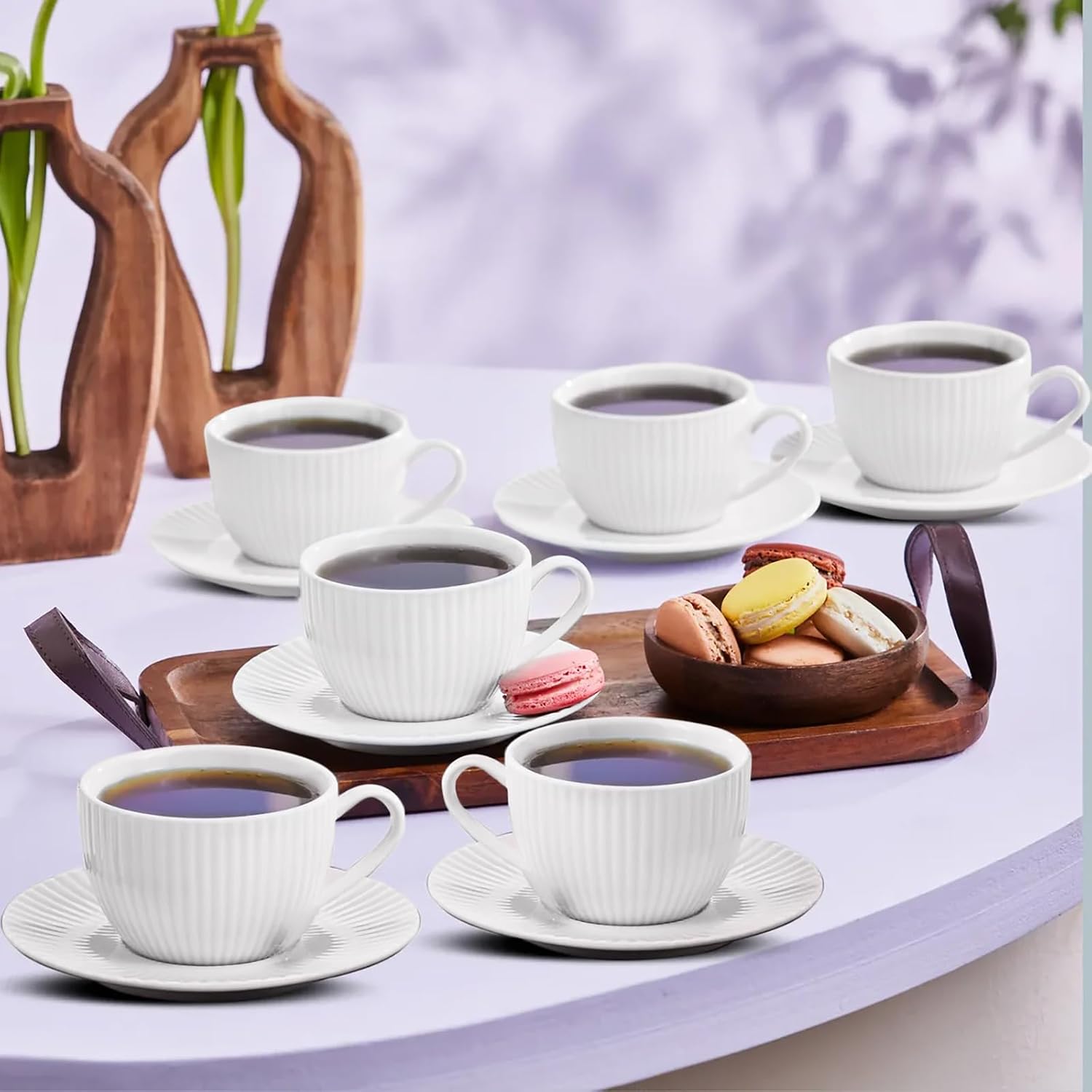 KARACA Seashell Porcelain Turkish Tea Cups & Saucers Set for 6, 200ml