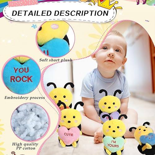 Miniatura 4 de Hanaive 8 piezas de animales de peluche de abeja para el día de San Valentín, a granel, juguetes de abeja de San Valentín con corazón de sujeción,