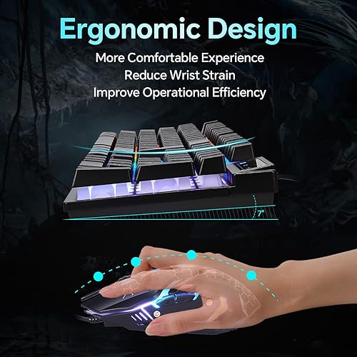Miniatura 4 de CHONCHOW Combo de teclado y mouse para juegos, retroiluminación RGB con cable USB, teclado anti-ghosting de sensación mecánica 3200DPI, mouse