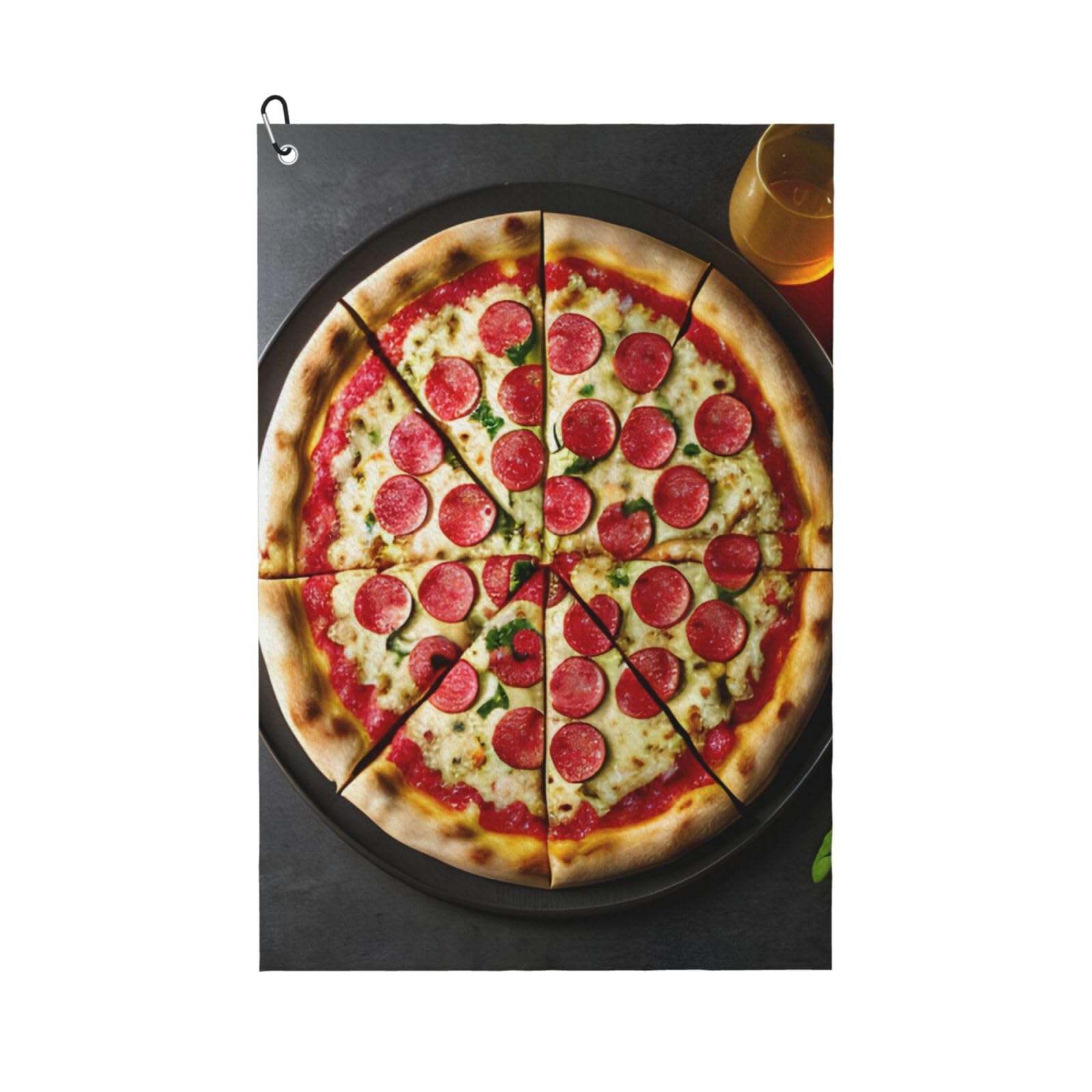 aacxzff Quick-Drying Microfiber Large Pizza Print Golf Towel with Integrated Carabiner Clip for Unisex 16x24in