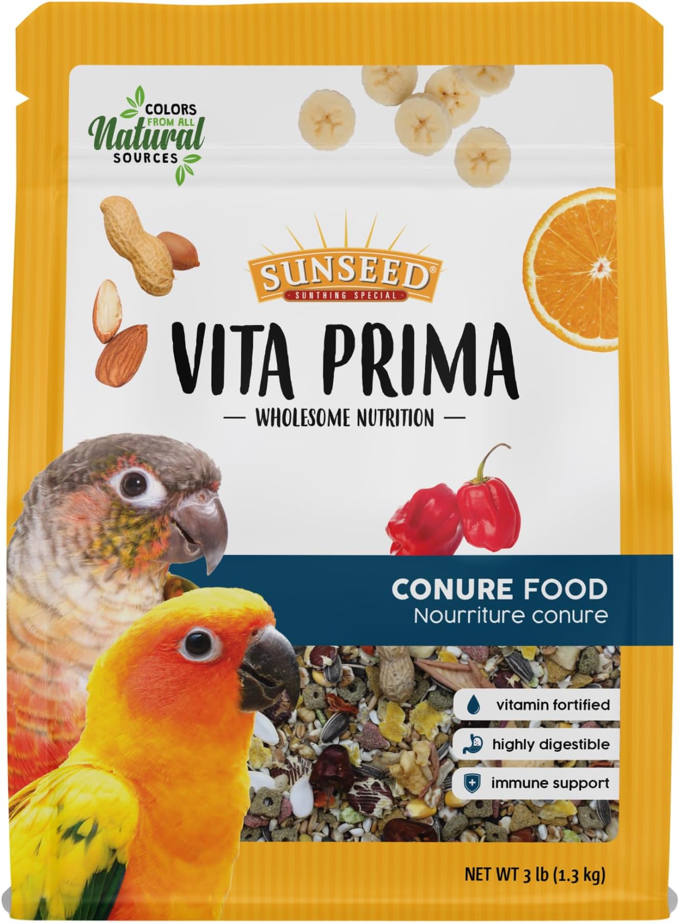 Vita Prima Conure Food – Nutrient-Rich Blend with Fruits, Vegetables & Seeds Supports Healthy Feathers, Eyes & Active Energy – 3 lb Bag