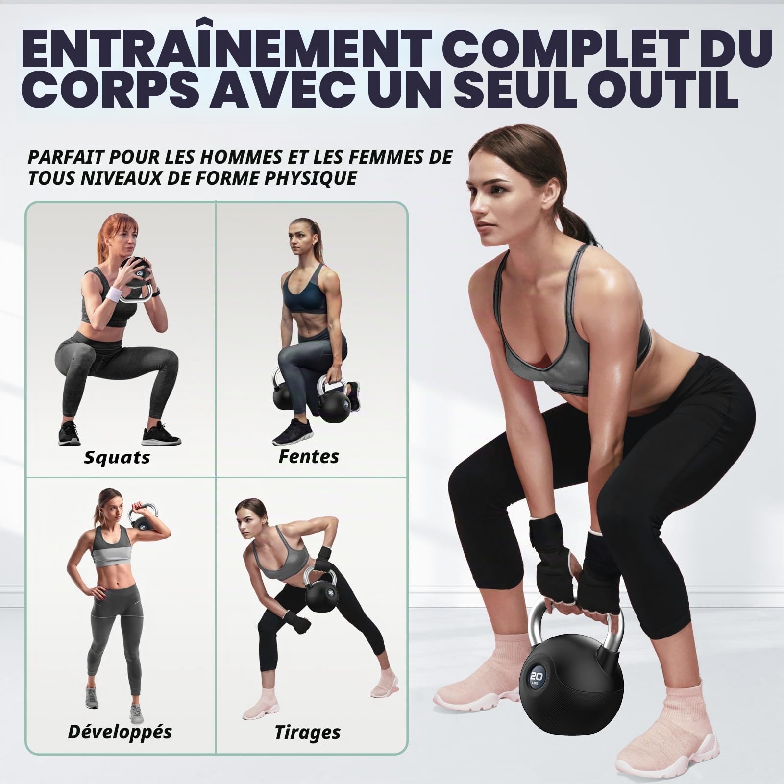 WINNOW kettlebells Haltères de musculation à poignées antidérapantes pour l'entraînement du corps entier, salle de sport à domicile