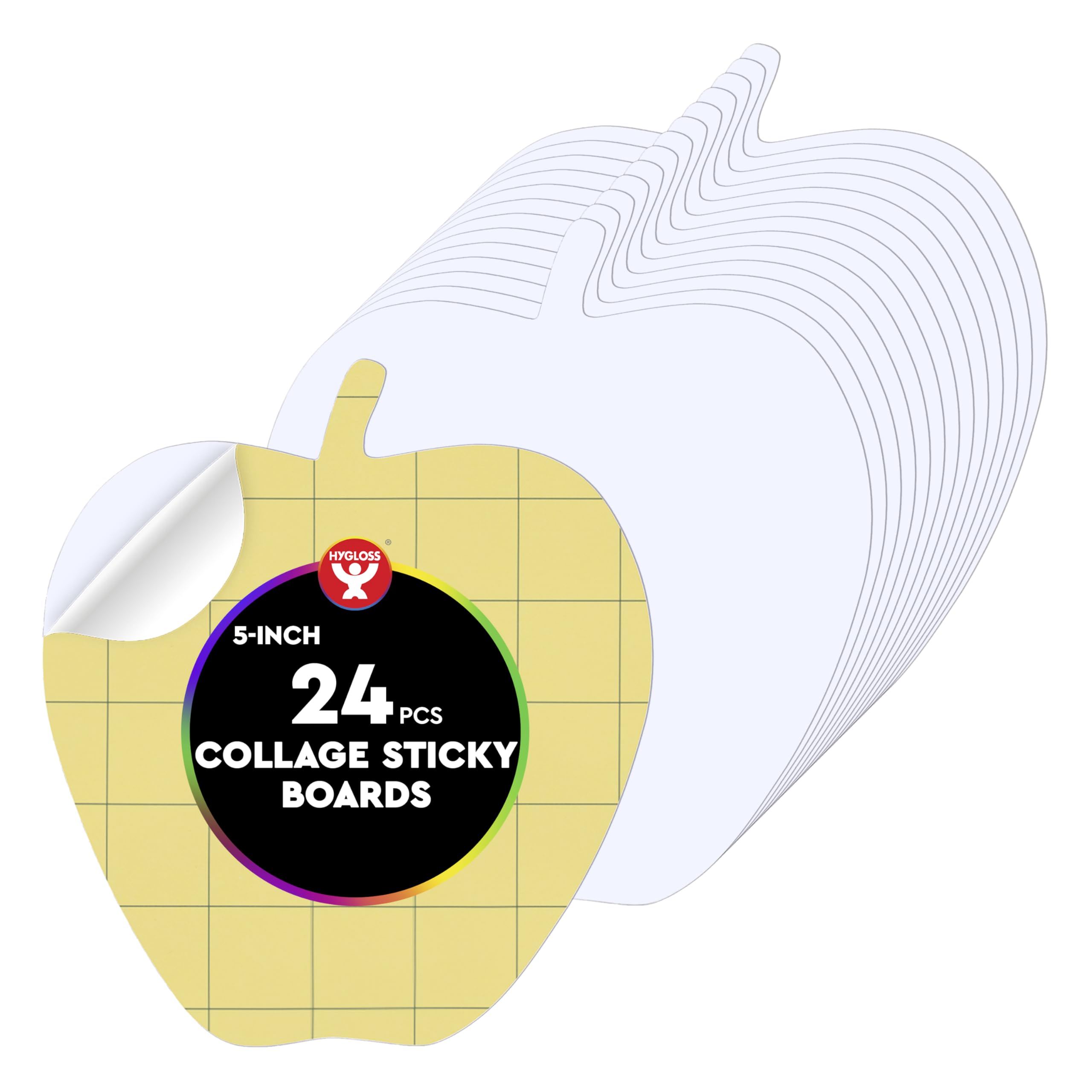 Hygloss Sticky Apple Craft Boards - 24 Pack 5-Inch Self Stick Collage Boards for Kids - Peel &amp; Stick Mounting Boards for Art Projects, School Crafts, Classrooms, and DIY Displays