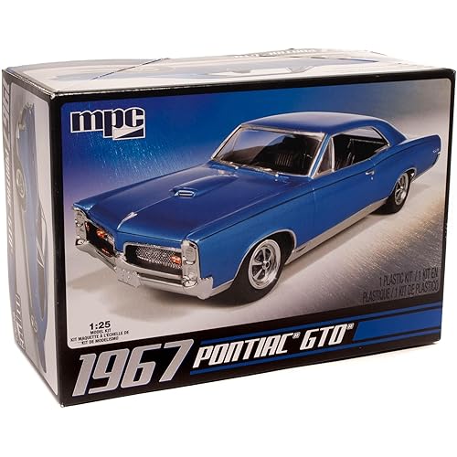 C.P.M. MPC: 1:25 Scale Model Kit - 1967 Pontiac GTO - Blue, 85+ Parts - Skill Level 2, Authentic Vehicle Building Kit, Replica Classic Car, Age 14+