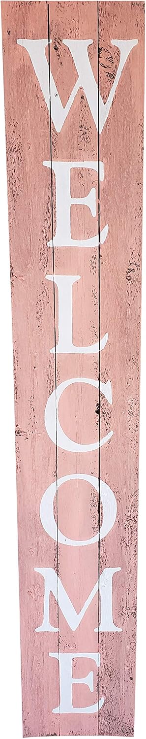 Rockin' Wood Indoor Outdoor Welcome Sign 5 Foot Vertical Rustic Reclaimed Wood Farm House Style for Front Door, Porch, or Yard, Coral