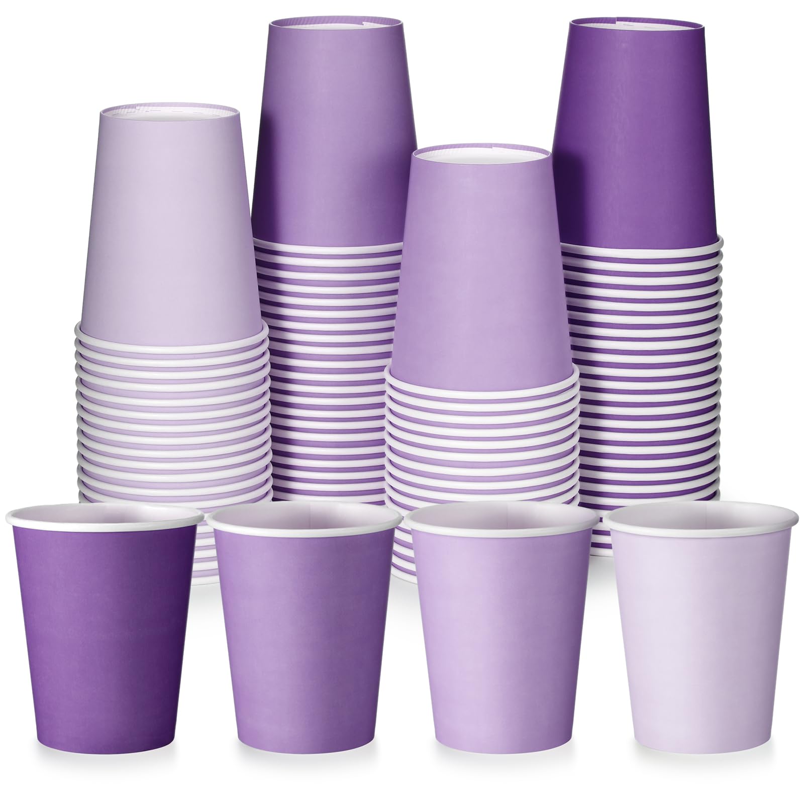 FillTouch 100 Pack Disposable Paper Cups 9 oz Gradient Color Party Beverage Paper Cups for Cold Drinks Wedding Baby Shower Birthday Party Supplies(