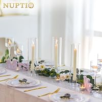 NUPTIO üveg gyertyatartó szett 6 db taper gyertya dekoráció esküvő party asztal 7