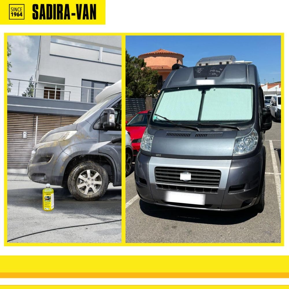 SADIRA VAN Jabón concentrado para autocaravanas 1 L. Limpieza impecable y protección duradera contra marcas de cal en cristales y fibra. Accesorio de mantenimiento de autocaravanes