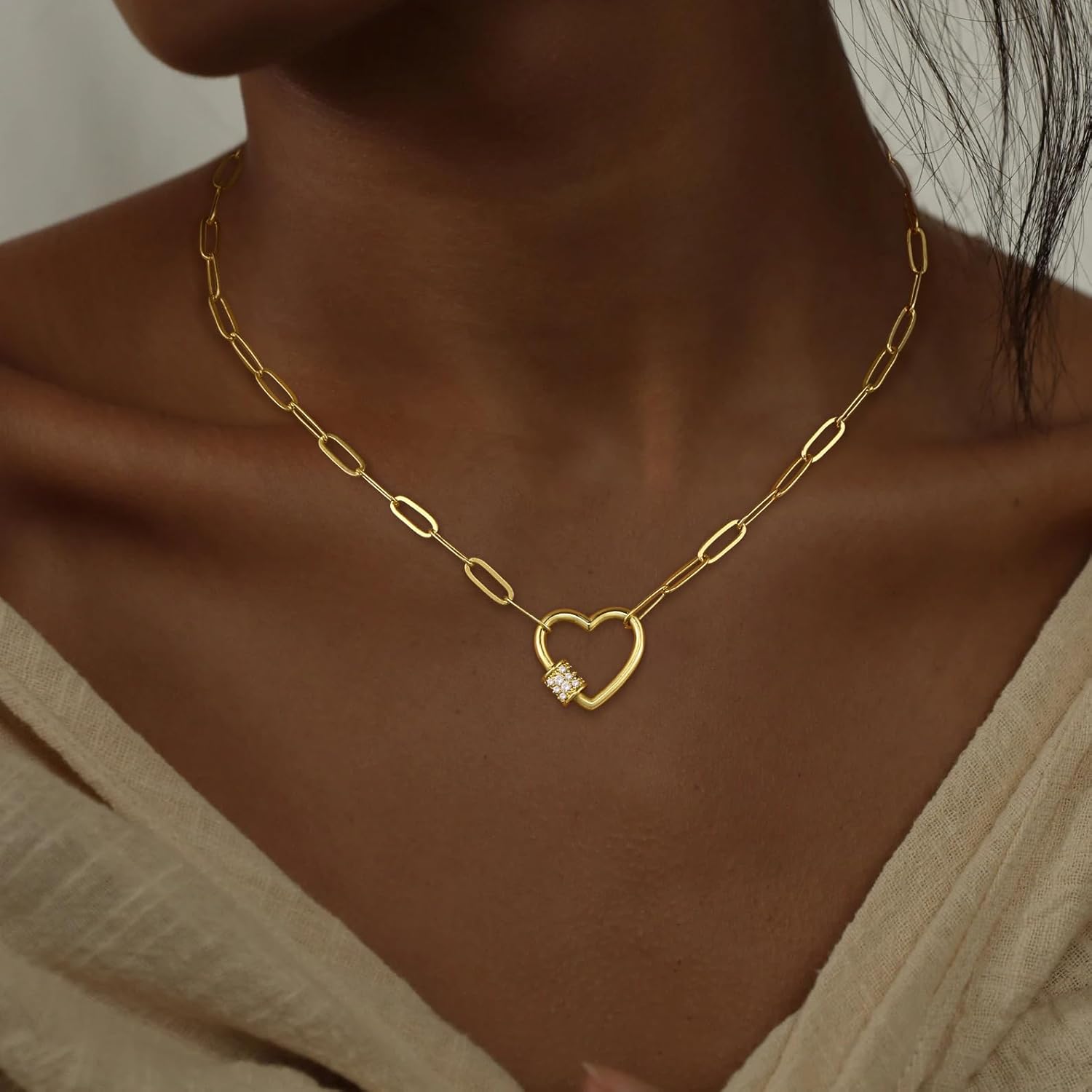 Heart Necklace 14K Gold Plated Dainty Gold Necklace for Women Trendy Paperclip Pendant Non Tarnish Waterproof Lightweight Women Jewelry Trendy Gift for Her Length 16.5" + 2" - Image 2