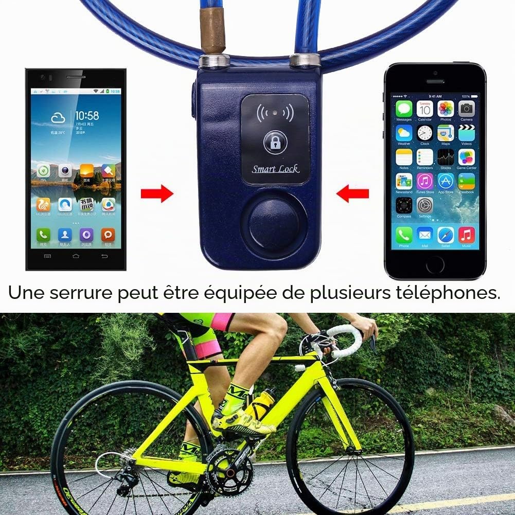 VGEBY1 80cm Chaîne Bluetooth Smart Lock Antivol Alarme Téléphone,Verrouillage Automatique Via Téléphone APP pour Smartphones iOS Android pour Vélos Motos Portes(Blue)