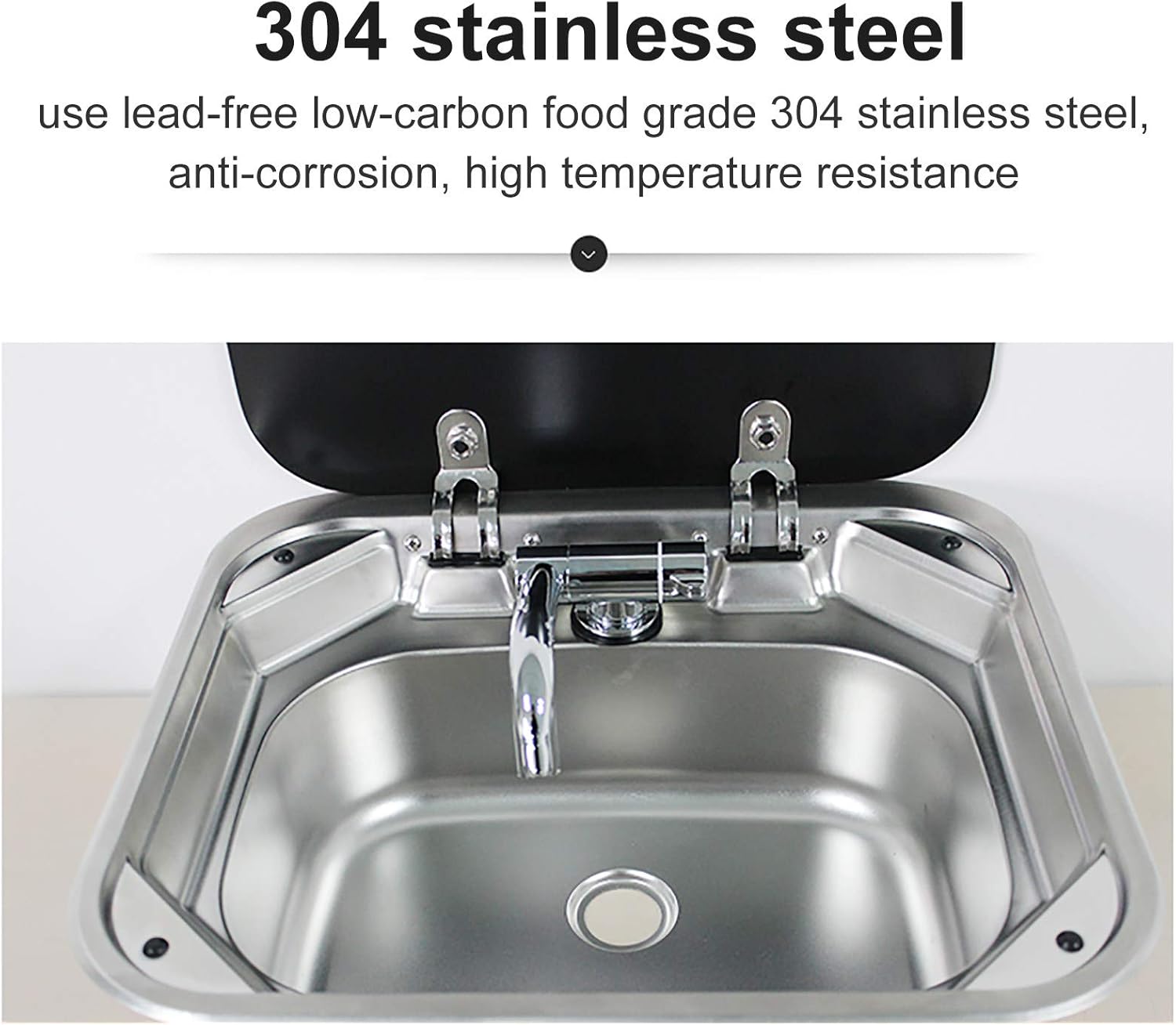Hand Wash Basin For Rv Caravan Boat, Stainless Steel Kitchen Sink With Tempered Glass Lid, Easy To Install And Clean, 420X370X160Mm, Sink