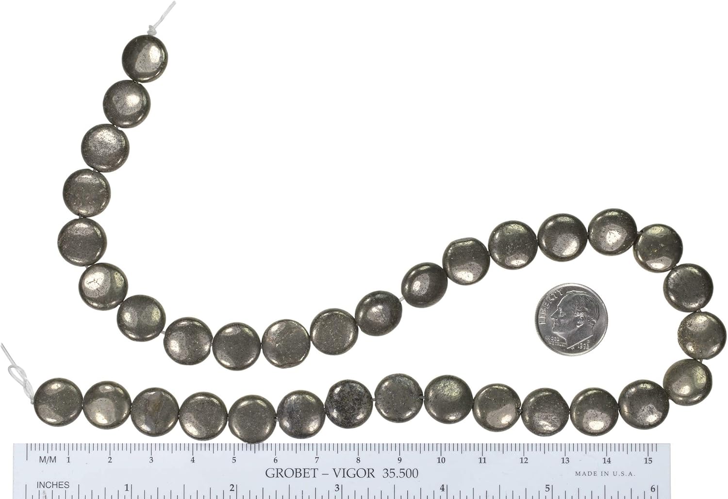 uGems Pyrite Disc Medium Beads Natural Genuine Strand 12mm 15.5"