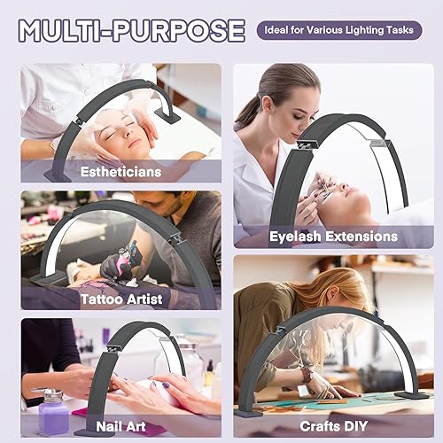 Miniatura 4 de MYSWEETY Lámpara de escritorio plegable de media luna, 29.5 pulgadas, 48 W, lámpara de tecnológica de uñas LED para escritorio, lámpara de mesa de