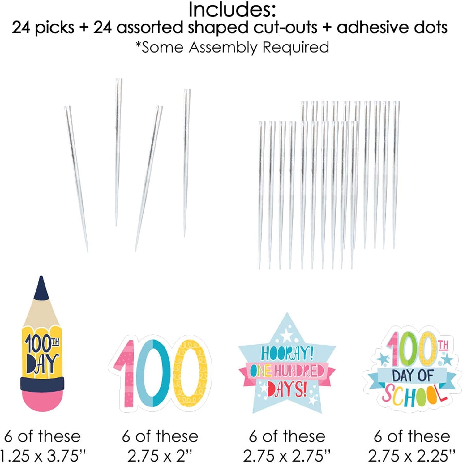 Big Dot of Happiness Happy 100th Day of School - Dessert Cupcake Toppers - 100 Days Party Clear Treat Picks - Set of 24