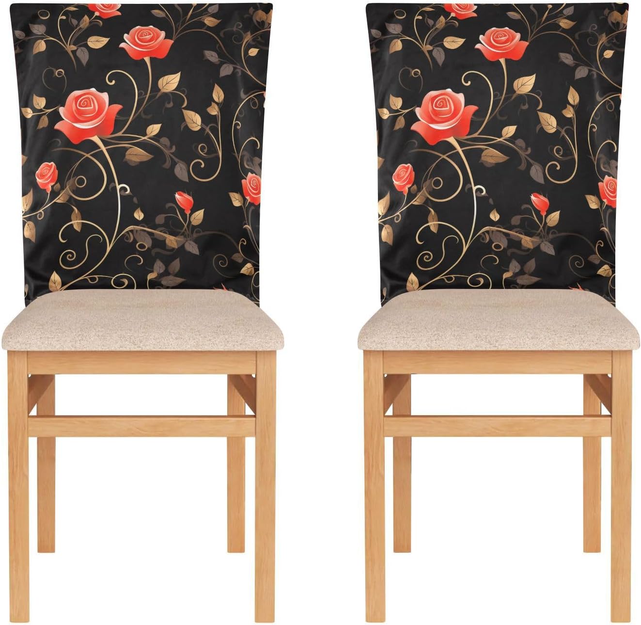 ALAZA Roses and Gold Leaves Chair Back Cover Set of 6, Washable Reusable Removable Chair Slipcovers Decorative Chair Cover for Home Kitchen Wedding Party