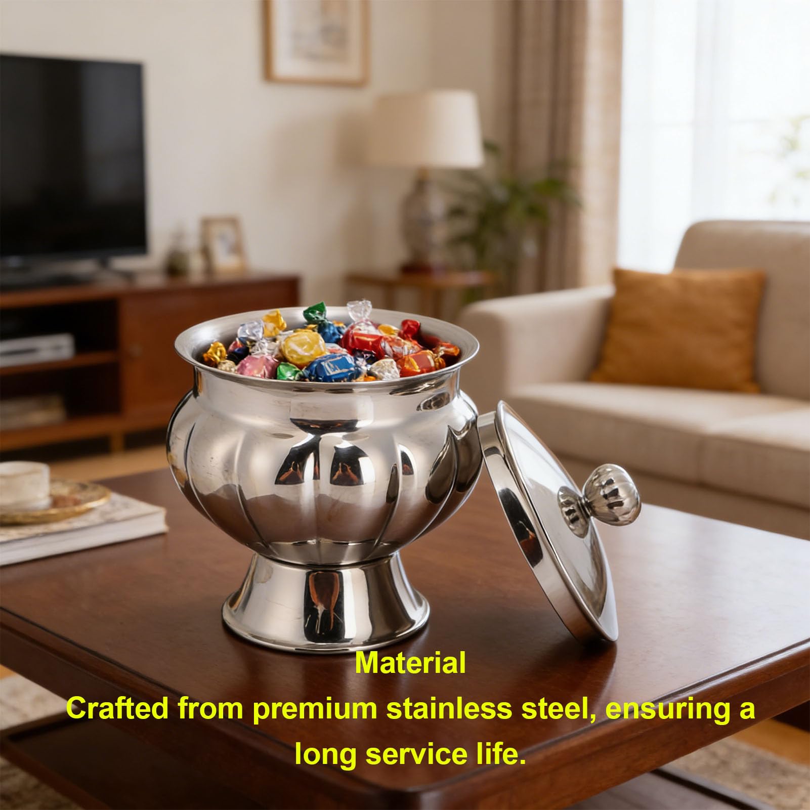 Emoshayoga Sucrier en Acier Inoxydable avec Couvercle, Rangement élégant de 400 Ml pour la Décoration de la Maison et les Occasions Spéciales