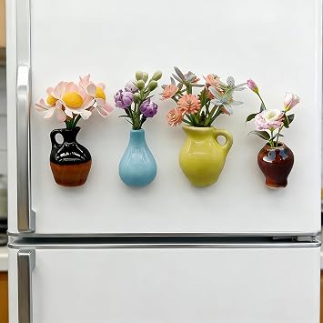 8 PCS Mini Ceramic Vase Magnets for Fridge, Cute Mini Vase Magnets for Fridge, Tiny 3D Plant V ase for Decoration Kitchen Locker Kitchen Office (8PCS-A)