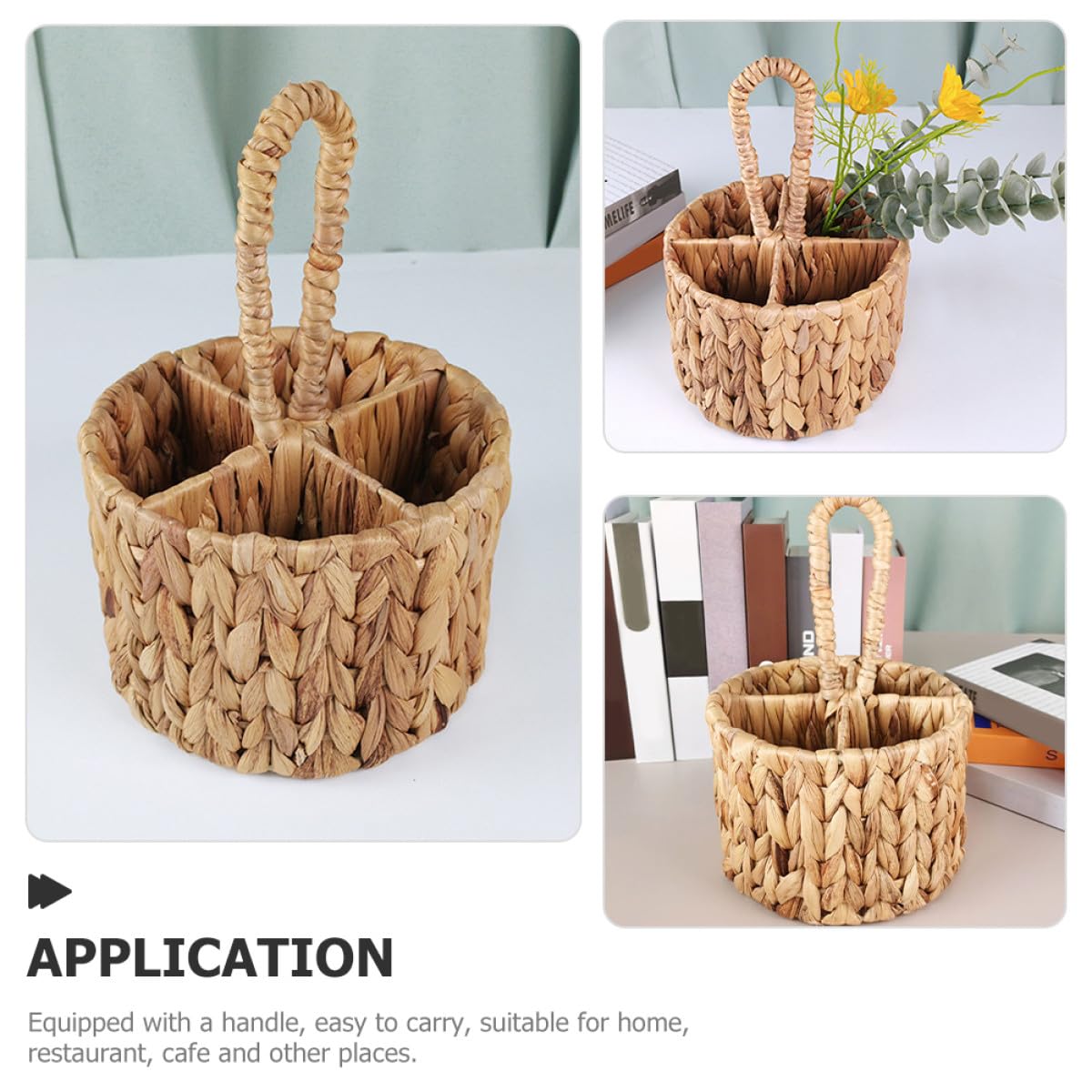 Zerodeko Cesto Intrecciato Floreale Multiuso in Materiale Naturale Porta Posate e Oggetti con Manico Decorazione Elegante per Casa e Cucina