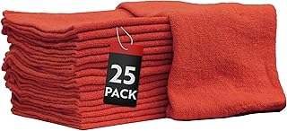 Nabob Wipers Auto Mechanic Shop Towels 25 Pack Bulk Shop Rags 100% Cotton Size 14"x14" Commercial Grade (25 Pack, Red)