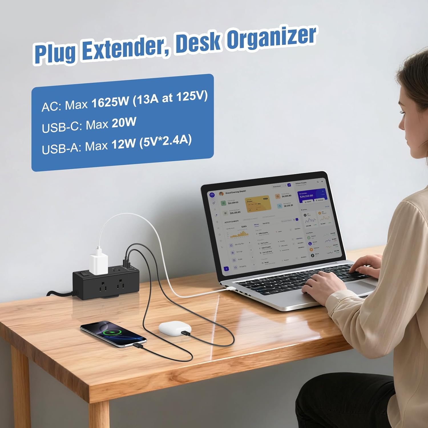 Dual Layer Desk Clamp Power Strip - Under Desk Power Strip - 15 Outlets 6 USB Ports - Desktop Edge Mount Outlet Charging Station - Clamp on Surge Protector USB C for Office, Home, Desk Accessories