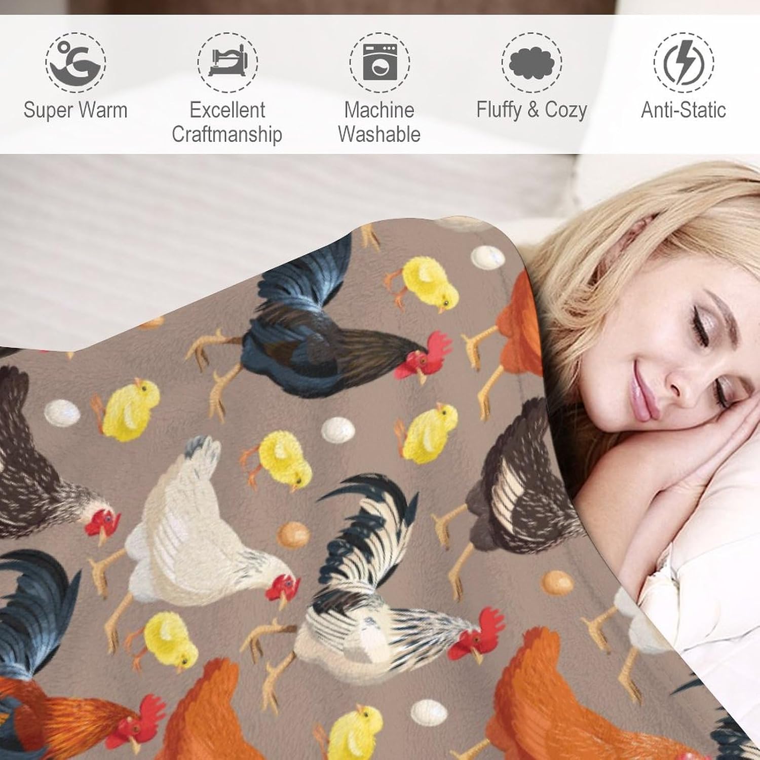 Chicken Throw Blanket Gifts for Kids - Warm, Lightweight, Cozy Blankets & Throws for Couch & Bed Living Room 50"x40" - Image 3