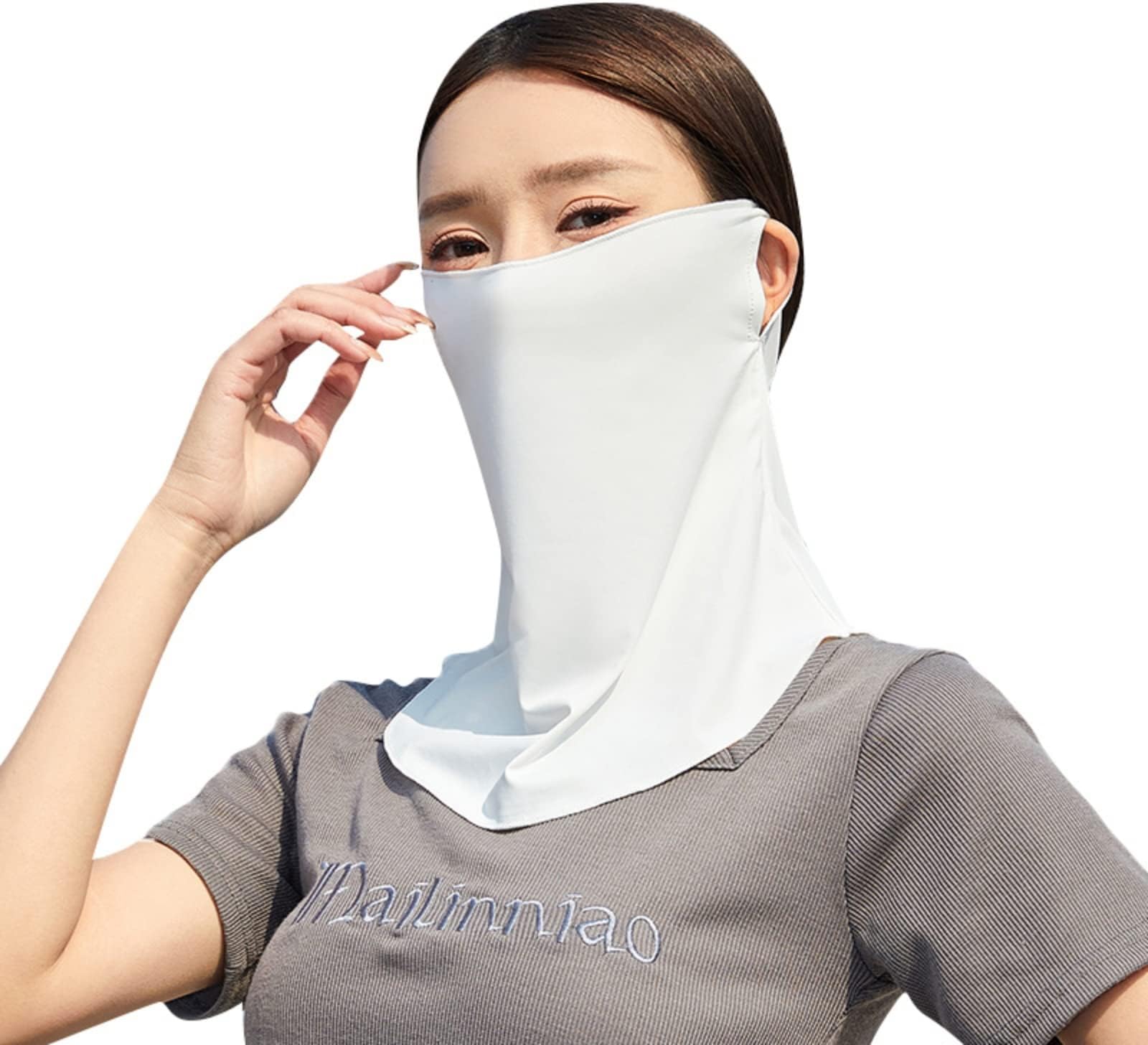 Cooling Sun Protection Earloop Mask Ice Silk Sunscreen Mask Women's Summer Anti-Ultraviolet Neck Protection Sunshade Breathable Riding Sunscreen Veil Face Scarf Hanging Ear Mask